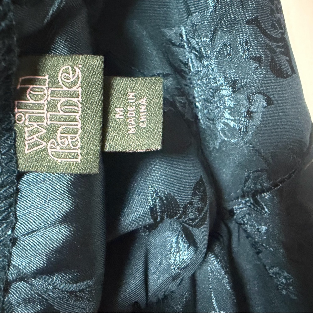 Teal Floral Satin A-Line Dress - Picture 3 of 3